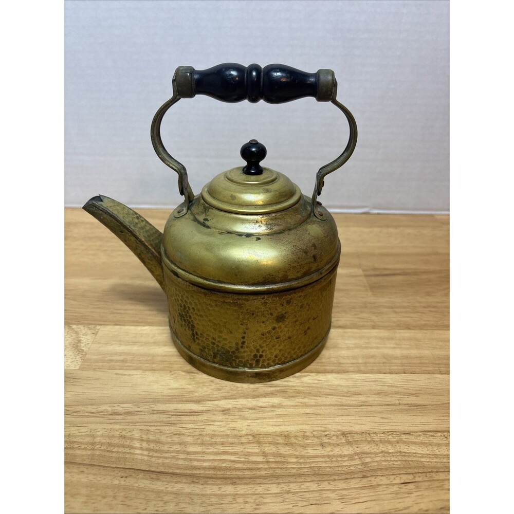 Vintage Hammered Brass Tea Pot With Wooden Handle Moroccan Design